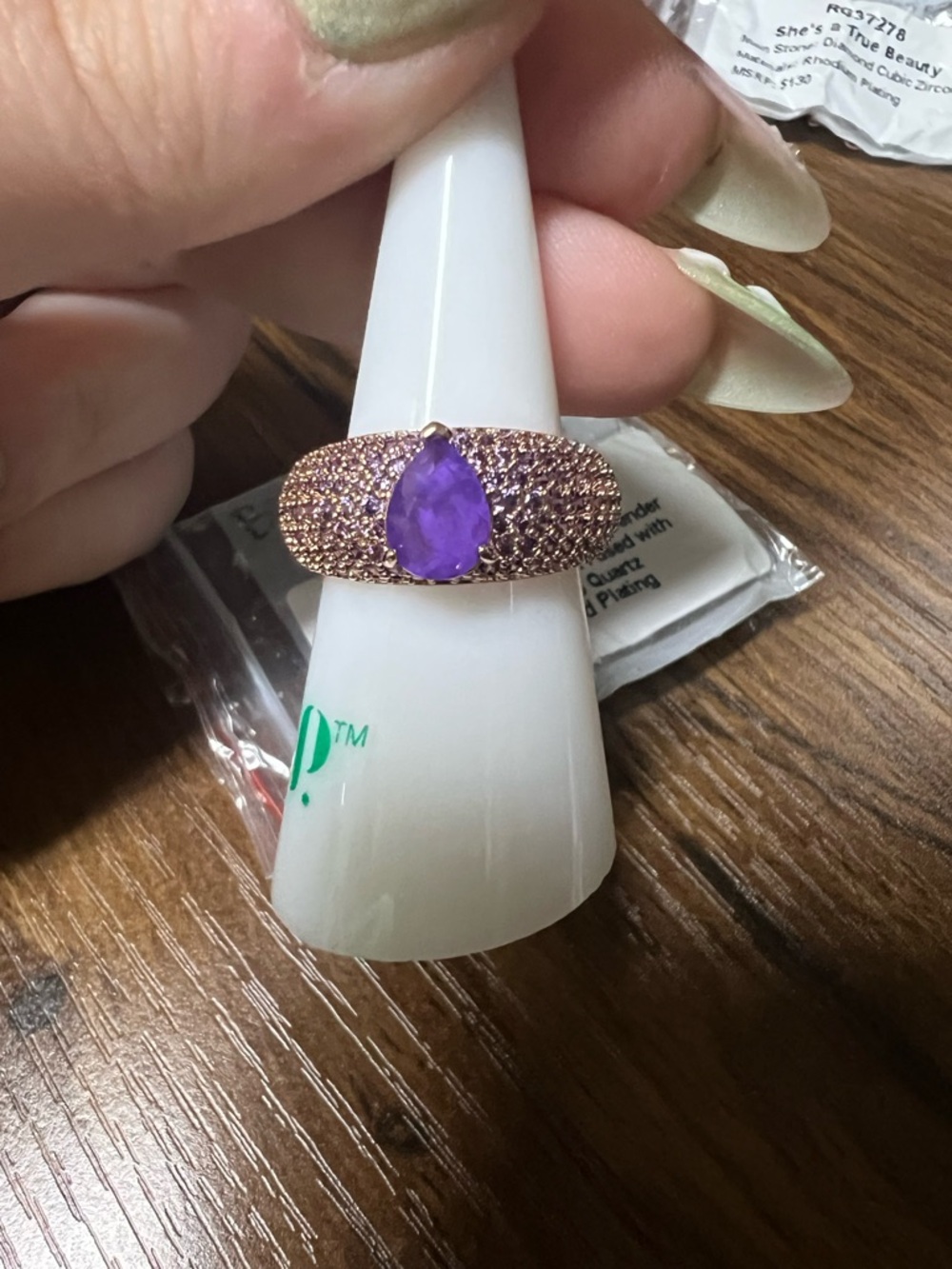 Elegant Pear-Cut Purple Gemstone Rose Gold Ring